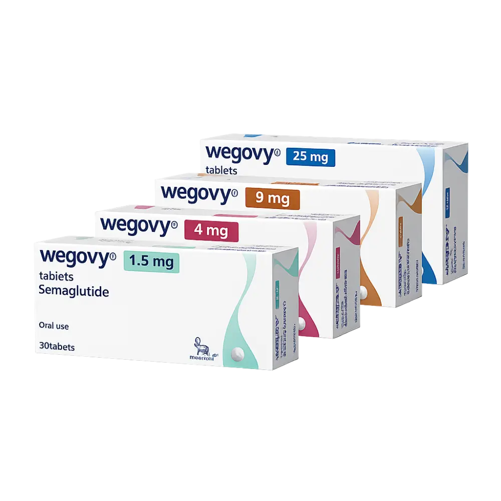 Wegovy tablets, 1.5mg to 25mg cartons